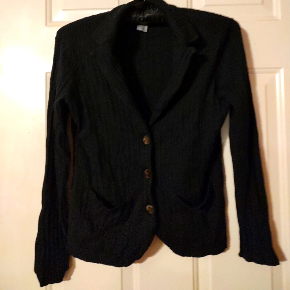 🐈‍⬛🤎🐈‍⬛ Preppy Vintage Rich Black Cable Knit Cardigan Blazer Jacket - PM
